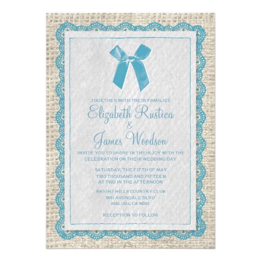 Blue Country Burlap Wedding Invitations