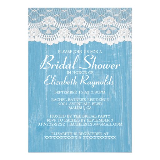 Blue Country Lace Bridal Shower Invitations