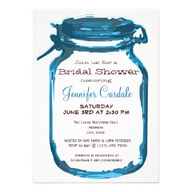 Blue Country Mason Jar Bridal Shower Invitations Announcement