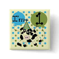 Blue Cow 1st Birthday Tshirts and Gifts Pin