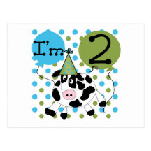 Blue Cow 2nd Birthday Tshirts and Gifts Post Cards