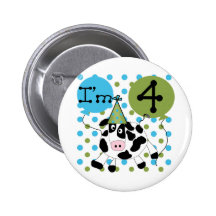 Blue Cow 4th Birthday Tshirts and Gifts Button