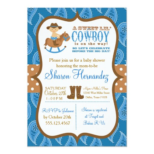 Blue Cowboy Baby Boy Shower Invitation Zazzle