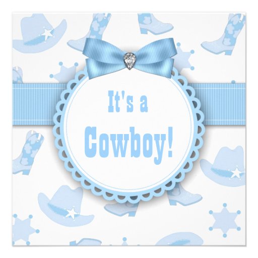 Blue Cowboy Baby Boy Shower Invitations
