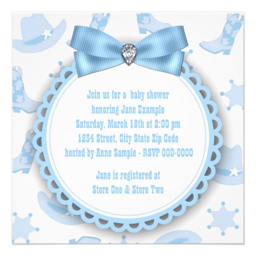 Blue Cowboy Baby Boy Shower Invitations