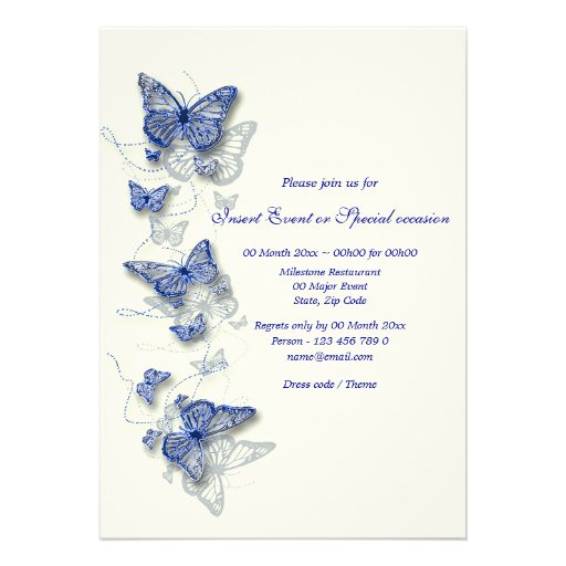 Blue cream birthday engagement wedding invitations