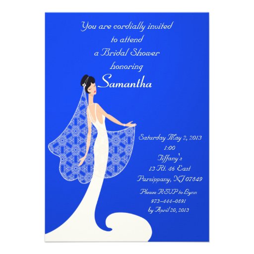 Blue & Cream Bride Bridal Shower Invitation