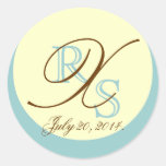 Blue Cream Brown Wedding Three Monogram Sticker
