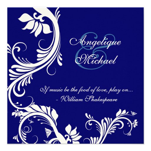 Blue cream wedding floral elegance personalized announcement