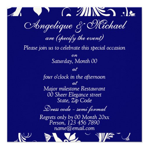 Blue cream wedding floral elegance personalized announcement