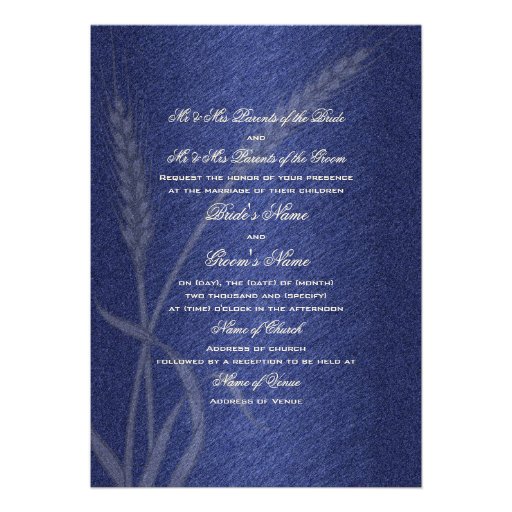 Blue cream wedding wheat flower custom announcement