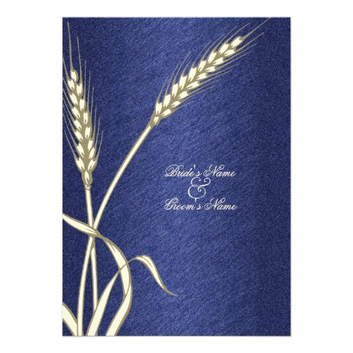 Blue cream wedding wheat flower custom announcement