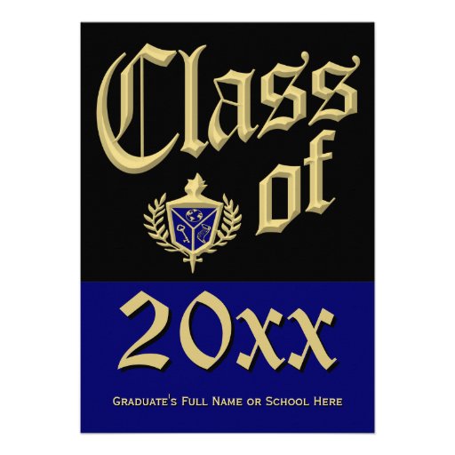 Blue Crest Graduation Announcement (front side)