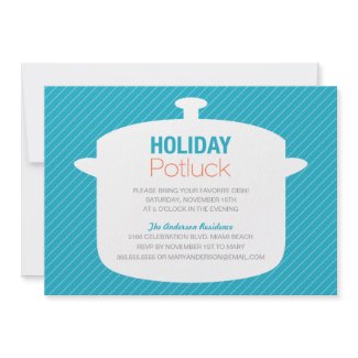 BLUE CROCK POT | HOLIDAY POTLUCK INVITATIONS invitation