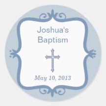 Blue Cross Baptism Round Sticker