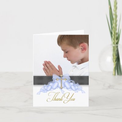 Blue Cross Photo First Communion Thank You Cards