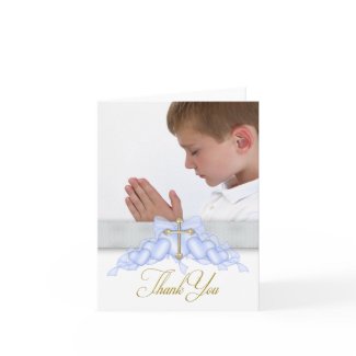 Blue Cross Photo First Communion Thank You Cards zazzle_card