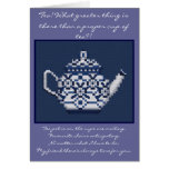 Blue cross stitch tea pot Japanese Proverb design Greeting Card