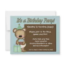 Blue Cupcake Bear Birthday Party Invitations