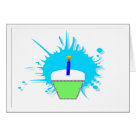 postcard - Blue and green cupcake with one candle
