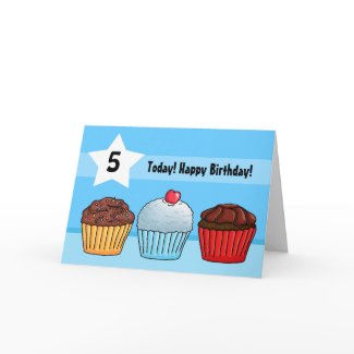 Blue cupcake customisable age card