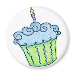 Blue cupcake refrigerator magnet