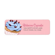 Blue Cupcake on Pink Return Address Label