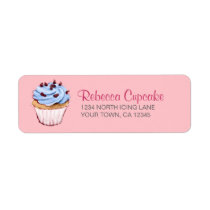 Blue Cupcake on Pink Return Address Label