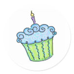Blue cupcake round stickers