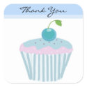 Blue Cupcake Thank You Square Stickers