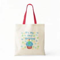Blue Cupcake with Candle First Birthday Tote Bag