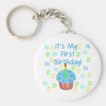 Blue Cupcake with Candle First Birthday Keychains