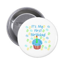 Blue Cupcake with Candle First Birthday Pins