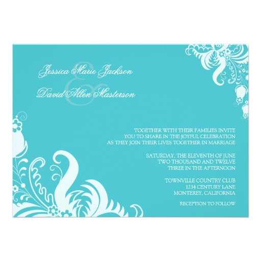 Blue Curacao Floral Accent Wedding Invitation
