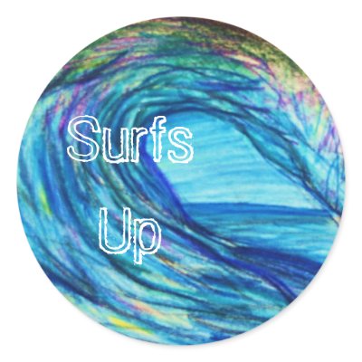 Blue curl, Surfs Up Round Sticker by jlbstarenchristo