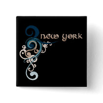Blue Curly Swirl New York Button Dark