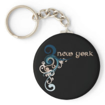 Blue Curly Swirl New York Keychain Dark