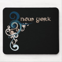 Blue Curly Swirl New York Mousepad Dark
