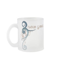 Blue Curly Swirl New York Mug Glass
