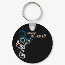 Blue Curly Swirl Rhode Island Keychain Dark