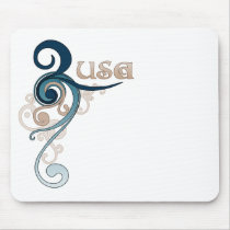 Blue Curly Swirl USA Mousepad