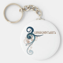 Blue Curly Swirl Wisconsin Keychain