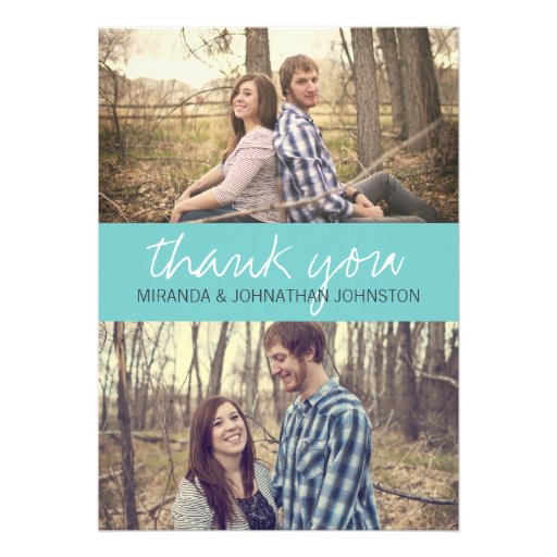 Blue Cursive Photo Wedding Thank You Cards Personalized Invitations