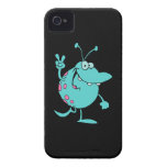 blue cute cartoon peace gesture alien dude Case-Mate iPhone 4 case