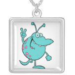 blue cute cartoon peace gesture alien dude pendant