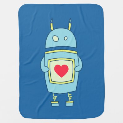 Blue Cute Clumsy Robot With Heart Baby Blanket