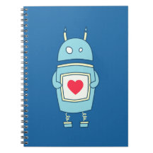 Blue Cute Clumsy Robot With Heart Spiral Note Book