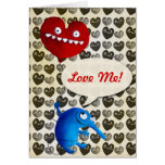 Blue cute creature with heart balloon Card