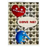 Blue cute creature with heart balloon Card