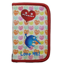 Blue cute creature with heart balloon organizers